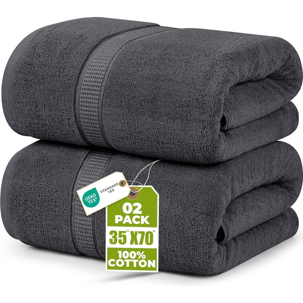 Utopia Towels Pack of 2 Bath Sheets in Grey Jumbo 35" x 70" NEW